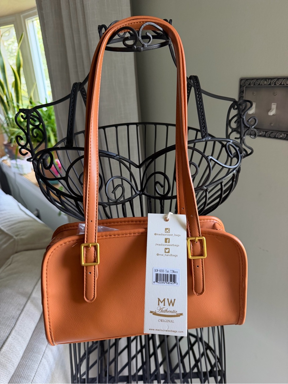 Madison West Tangerine/Brown Mini Shoulder Bag with Gold Buckles